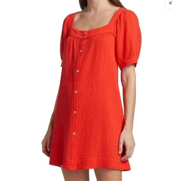 Honorine Francoise Cotton Seersucker Minidress Small Red Cotton Gauze Mini Dress - Picture 1 of 10